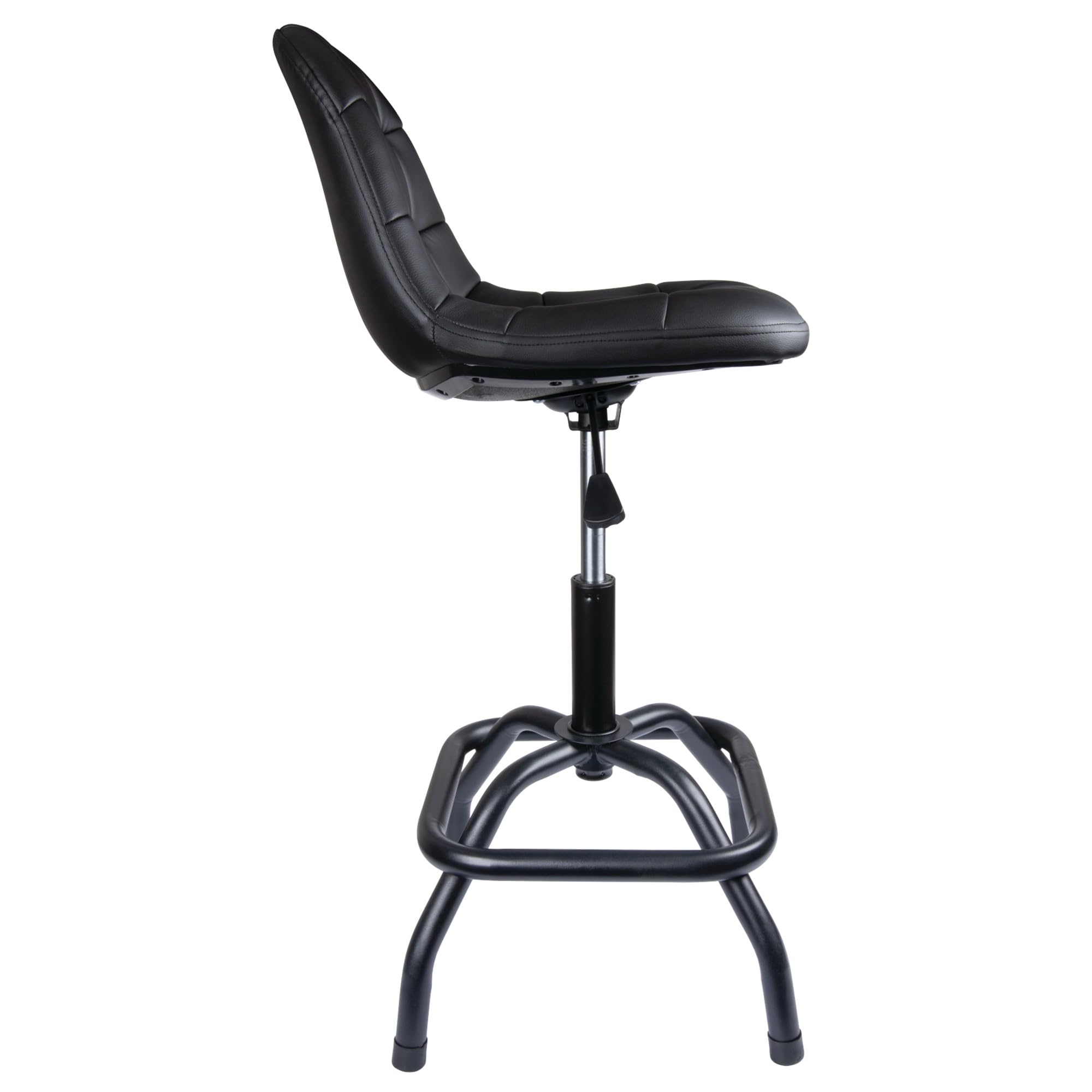 Pneumatic Performance Tool W85031 High Back Adjustable Swivel Bar Stool with Back Support for Home, Bar, and Shop, Black, 26-32-Inches High