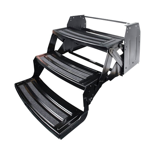 24' Radius Corner Manual Step - Lippert Components Triple, 7' Rise , Black