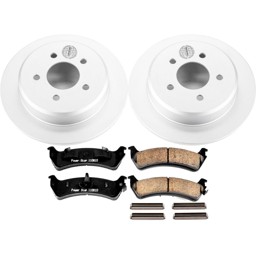Power Stop Coated Brake Rotor and CRK5592 Ceramic Brake Pads- Rear For Ford Explorer Sport 2001-2002 [Model Specific]