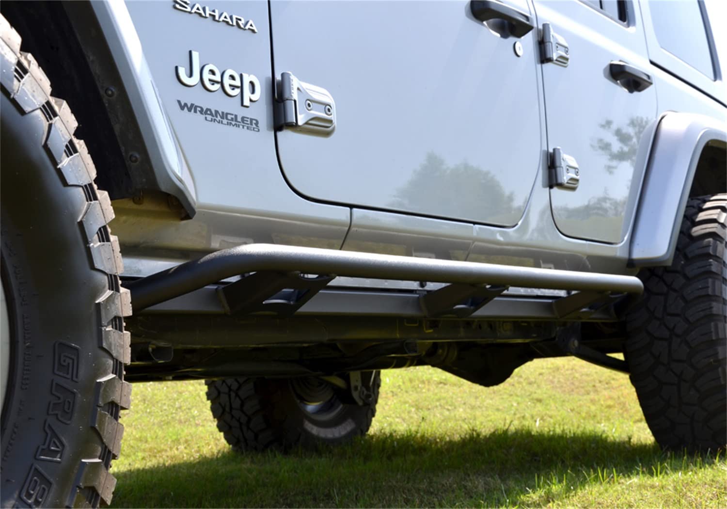 Trail Sliders RealTruck for Jeep Wrangler JLU | Cab Length, Heavy Duty 2" Tubing, Textured Black | TSJ184-TX | Fits 2018 - 2025 Jeep Wrangler JL 4 Door