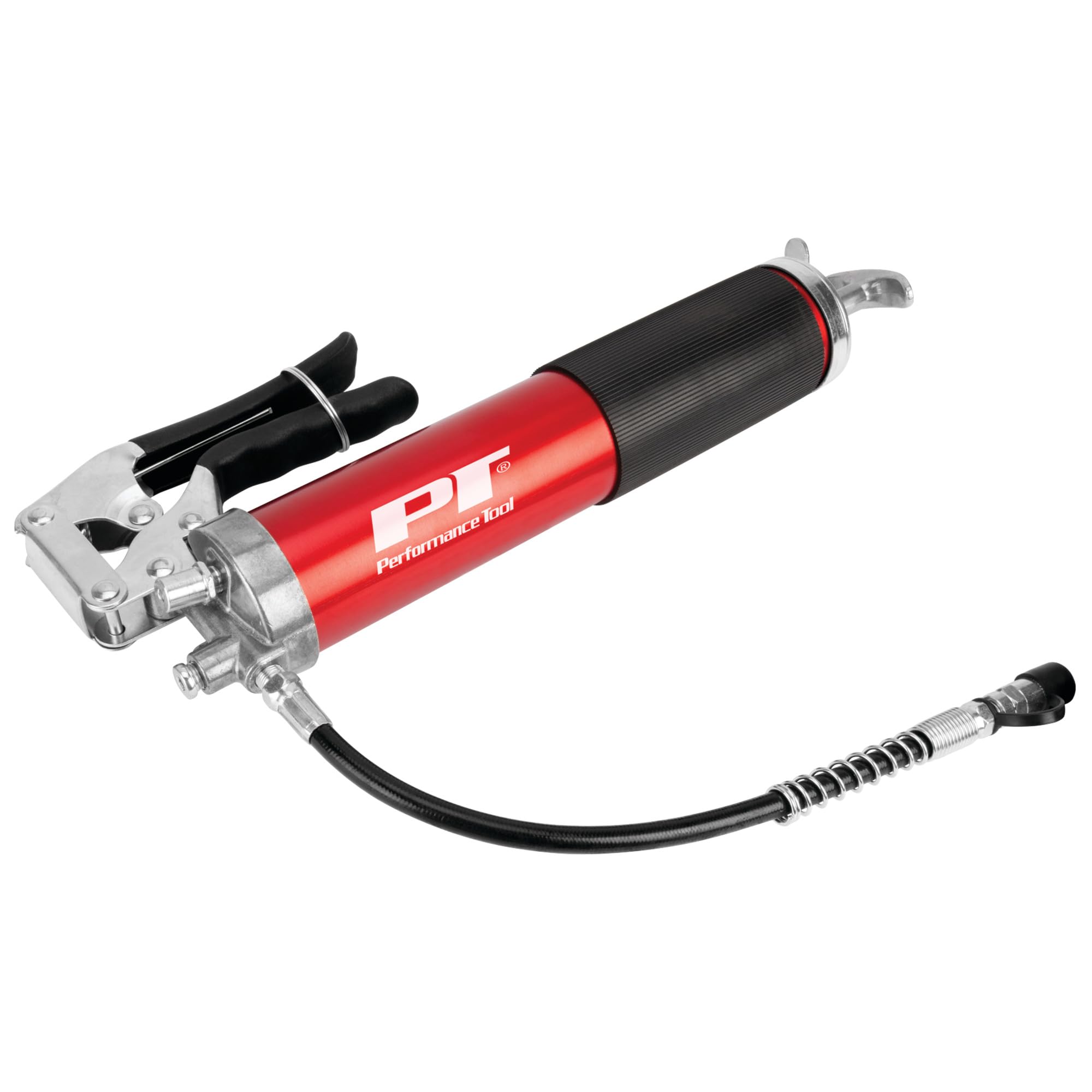 Pistol Grip Performance Tool W54291 Lightweight Grease Gun with Anodized Aluminum Barrel, T-Handle, and 4-Jaw Coupler, Accepts 14 oz Cartridges