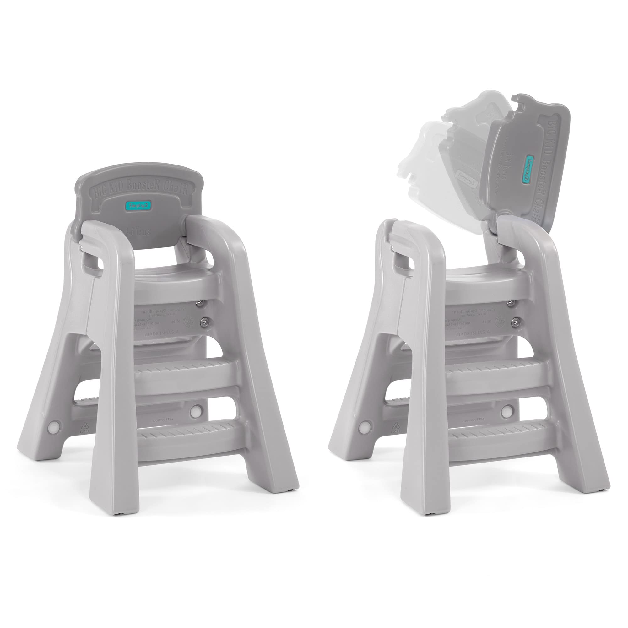 Simplay3 Booster Seat Big Kids, Lightweight Toddler Chair for Dining Table and Kitchen, Toddler Kitchen Helper, Made in USA Gray