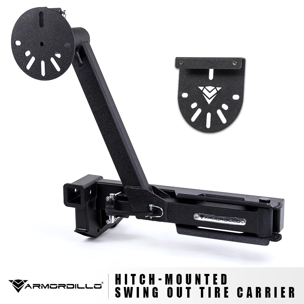 Hitch Mount Armordillo Swing Out Spare Tire Carrier Up to 35"|Compatible with Trailer Hitch 2" Receiver|8735527|Steel|Universal|Texture Black