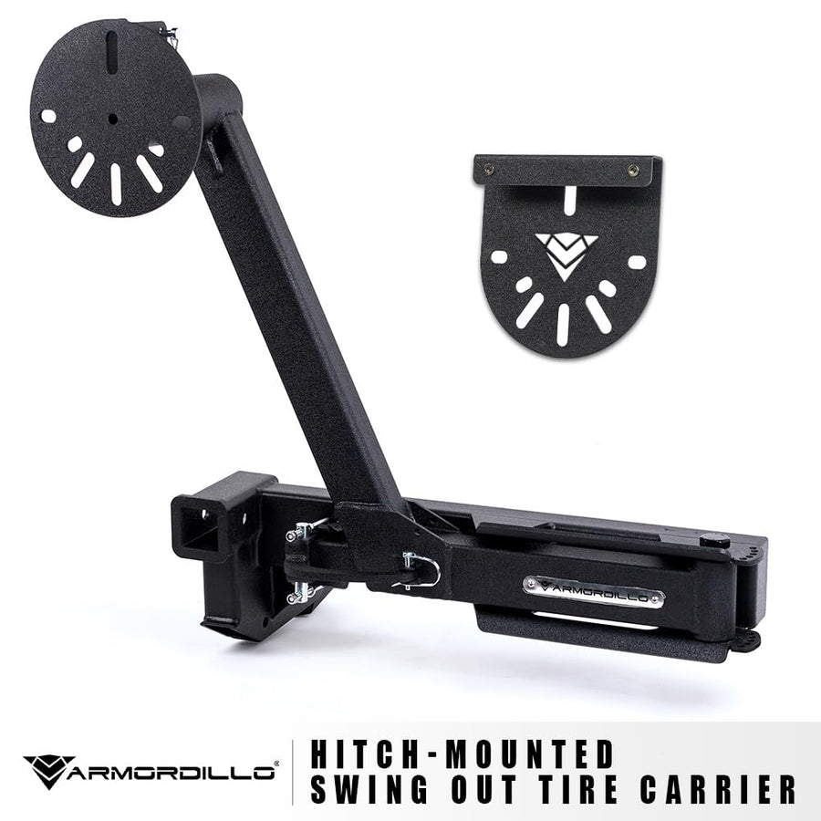 Hitch Mount Armordillo Swing Out Spare Tire Carrier Up to 35"|Compatible with Trailer Hitch 2" Receiver|8735527|Steel|Universal|Texture Black