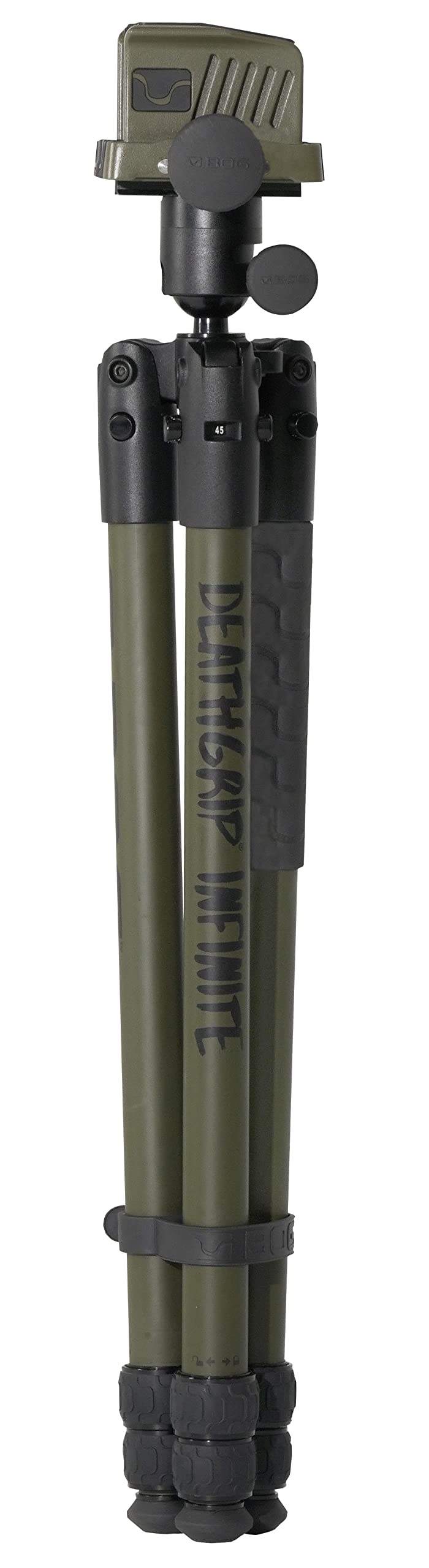DeathGrip BOG Infinite Aluminum Tripod with Heavy Duty Construction, 360 Degree Ball Head, Quick-Release Arca-Swiss Mount System, and Optics Plate for Hunting, Shooting, Glassing, and Outdoors