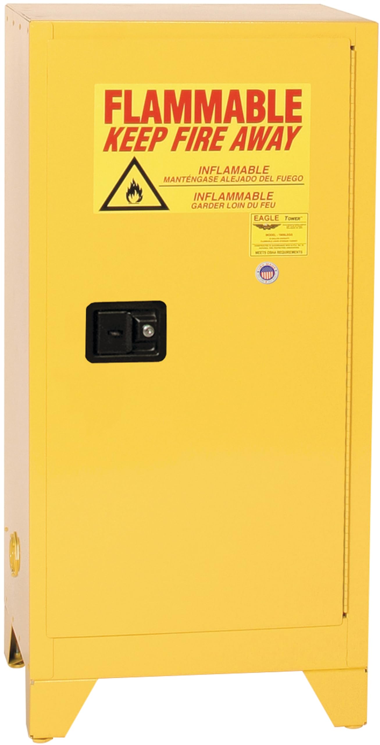 16 Gallon Eagle American Made F﻿lammable Liquid Storage Cabinet with Legs, Manual-Close Fireproof Cabinet for Schools, Garages, Manufacturing Facilities, 23" x 18" x 48", 1906XLEGS