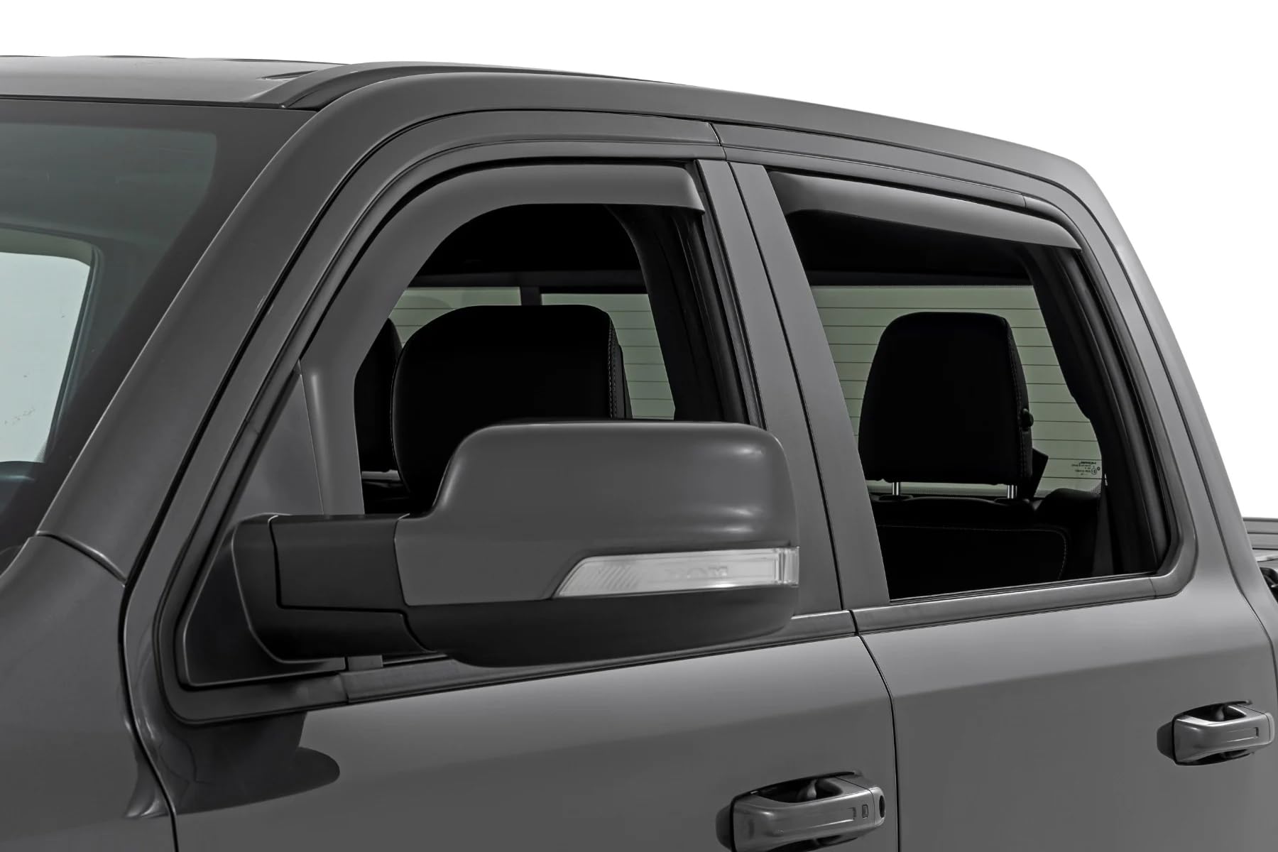 Rough Country Window Rain Guards in-Channel for Ram 1500 (2019-2025), 1500 TRX Crew Cab (2021-2024) - Low Profile Window Visors, 4-Pc Rain Guard for Trucks