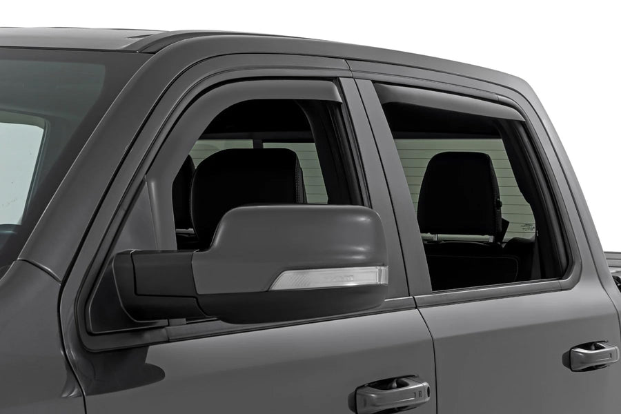 Rough Country Window Rain Guards in-Channel for Ram 1500 (2019-2025), 1500 TRX Crew Cab (2021-2024) - Low Profile Window Visors, 4-Pc Rain Guard for Trucks
