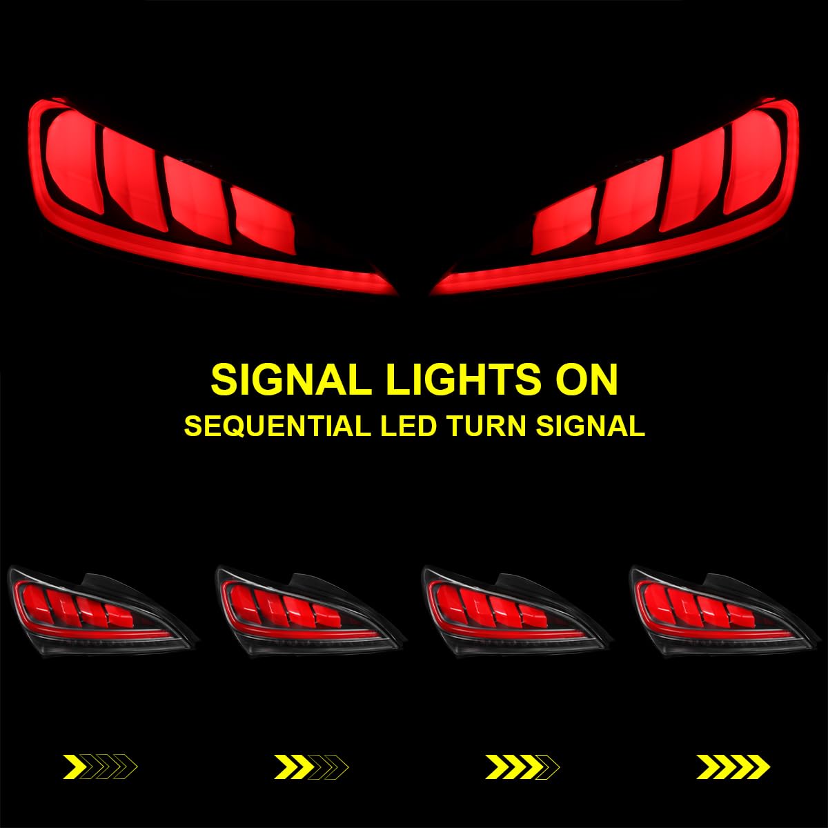 Black Tail Lights w/Red LED Sequential Turn Signal SPEC-D TUNING Compatible with 2010-2016 Hyundai Genesis 2Dr Coupe, Left + Right Pair Assembly