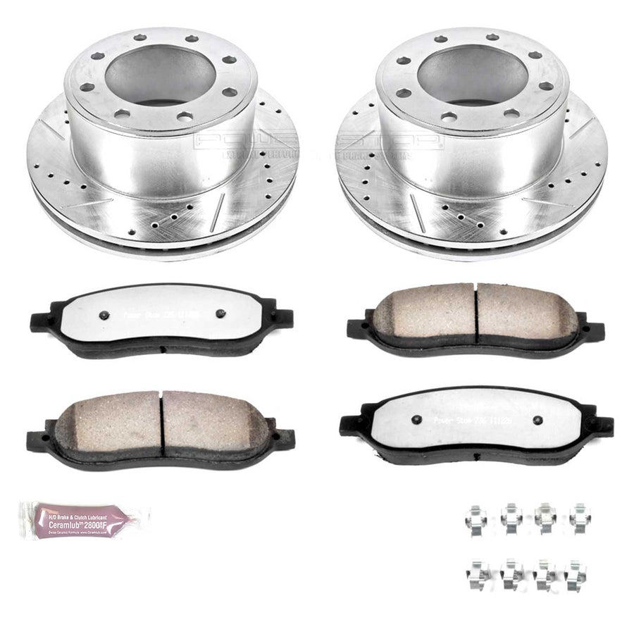 Power Stop Rear K1799-36 Z36 Truck & Tow Brake Kit, Carbon Fiber Ceramic Brake Pads and Drilled/Slotted Brake Rotors For Ford F-250 Super Duty, Ford F-350 Super Duty [Model Specific]