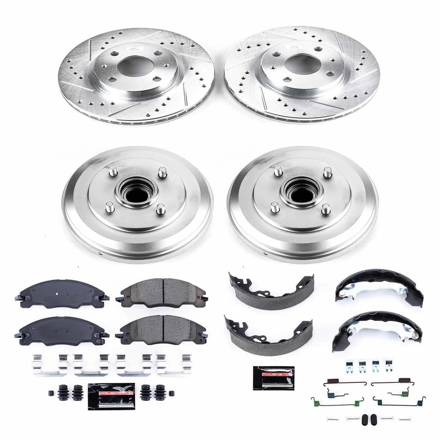 Power Stop K15194DK Z23 Carbon Fiber Brake Pads Front and Rear with Drilled & Slotted Brake Drums Kit For Ford Focus 2009-2011 [Model Specific]