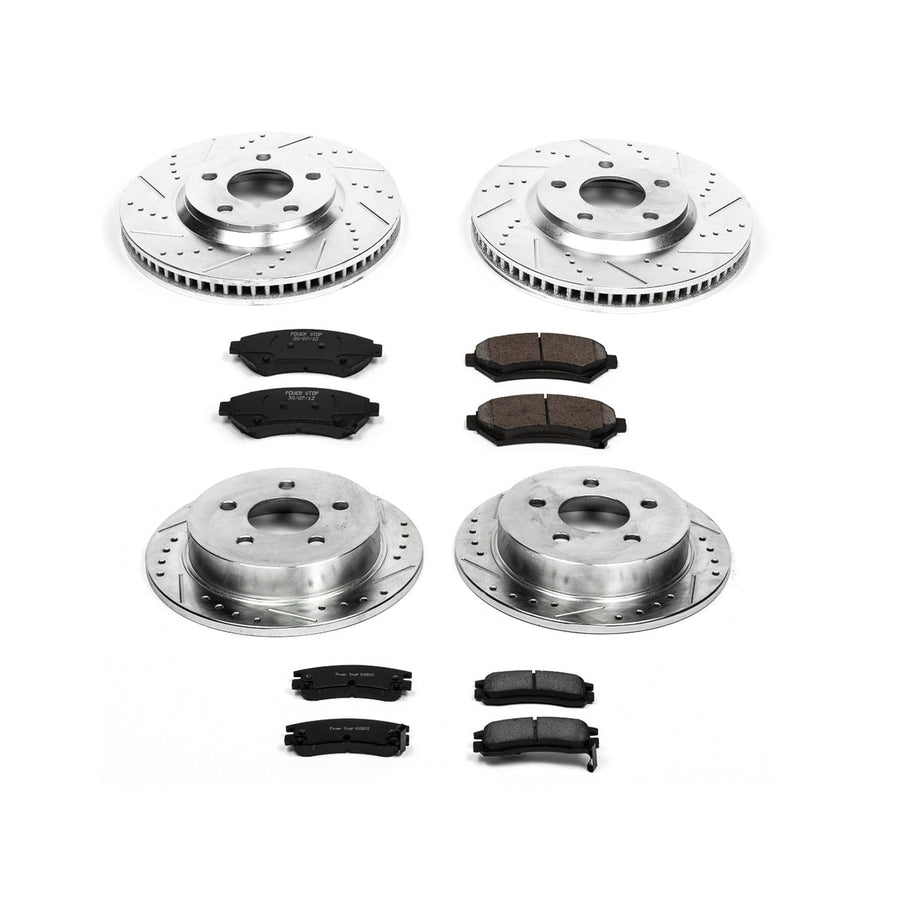 Power Stop K1544 Z23 Carbon Fiber Brake Pads Front and Rear with Drilled & Slotted Brake Rotors Kit For Chevrolet Impala, Chevrolet Monte Carlo, Oldsmobile Intrigue [Model Specific]