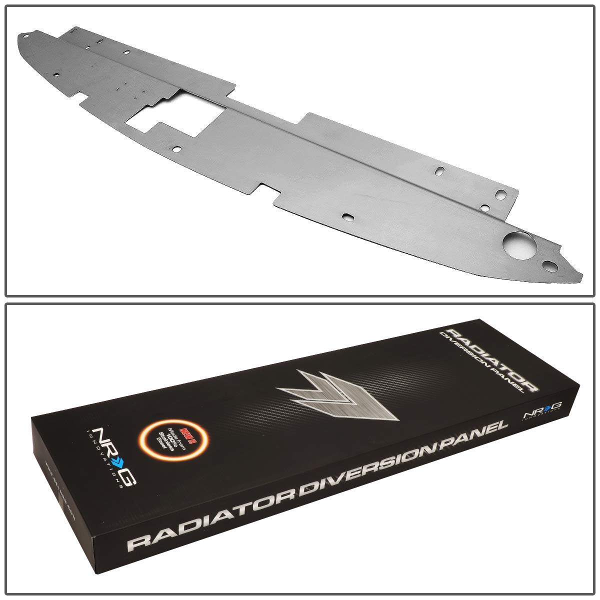 Radiator Support Cover NRG Innovations with Vent, Stainless Steel Engine Bay Air Diversion Panel with Logo Plate, For 05-07 Scion TC, NRG-DVP-3051
