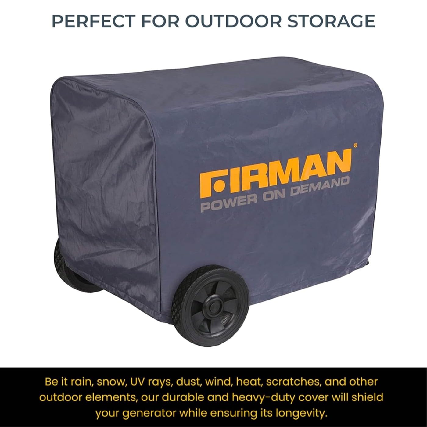 FIRMAN Medium Size 1002 Portable Generator Cover – Waterproof Heavy Duty Inverter Generator Cover Fits 3000-4000W or up to 25.4"x18.3"x19.5" size with Drawstring Dust Rain Wind UV-Resistant Protection