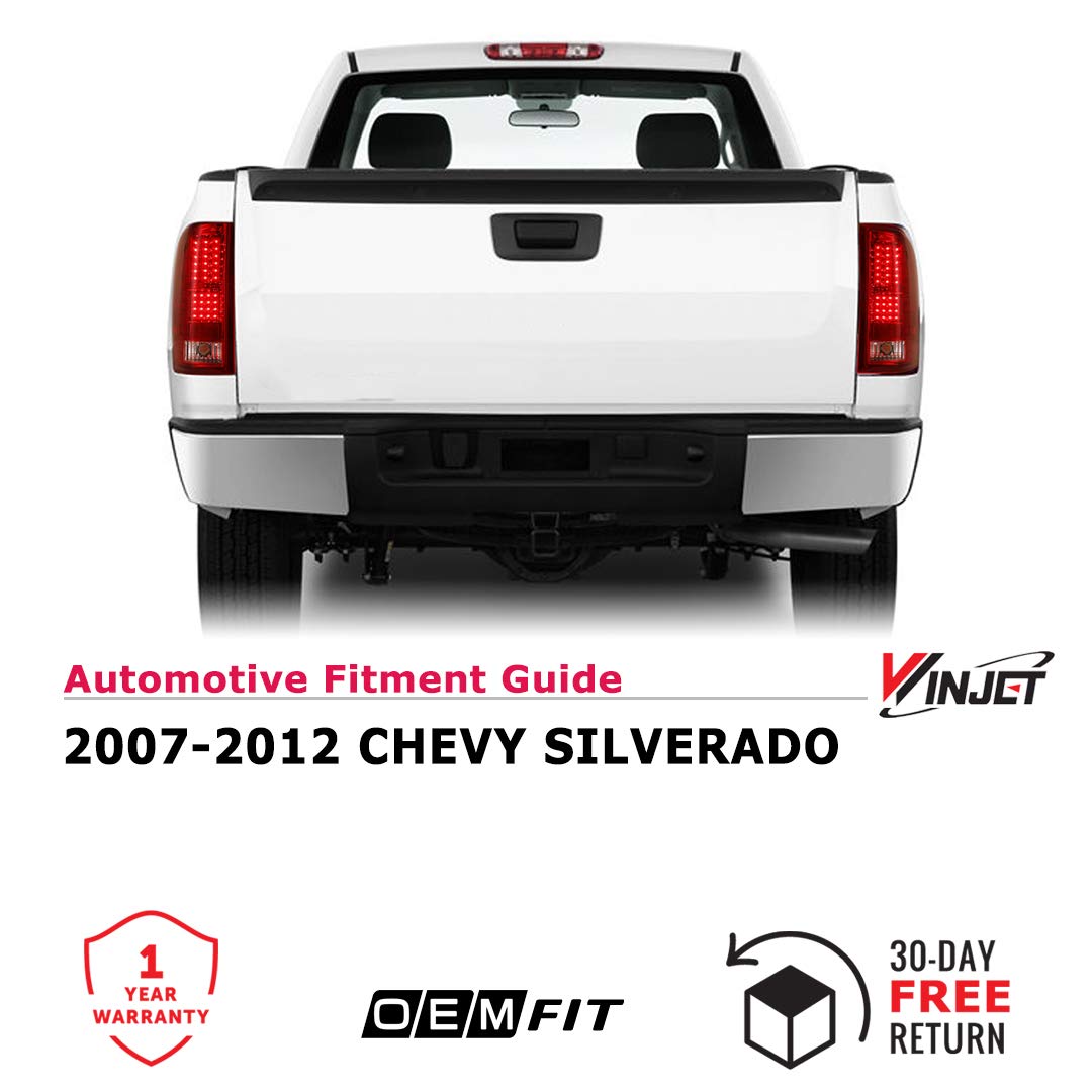 LED Taillights Winjet for [2007-2013 Chevy Silverado 1500] [2007 2008 2009 2010 2011 2012 2013 2014 Silverado 2500/3500] Rear Lamps Driver and Passenger Side Clear Red