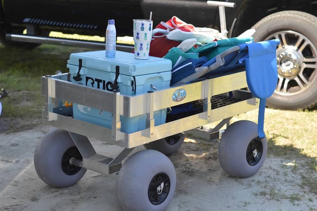 Kahuna Big Aluminum Beach Wagon with Lightweight UV Deck! Rod Holders-Balloon Sand Tires-Walls-Made in USA!