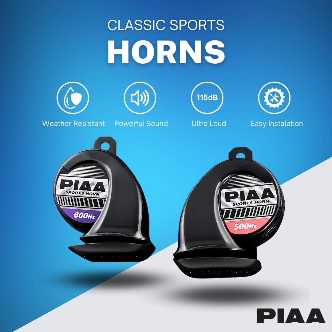 PIAA Universal Loud Horn 85112 for Car Truck Motorcycle SUV UTV ATV Van Sports High Tone 500hz + 600hz 115dB Truck Horns for Pickups Replacement Kit (Pack of 2)