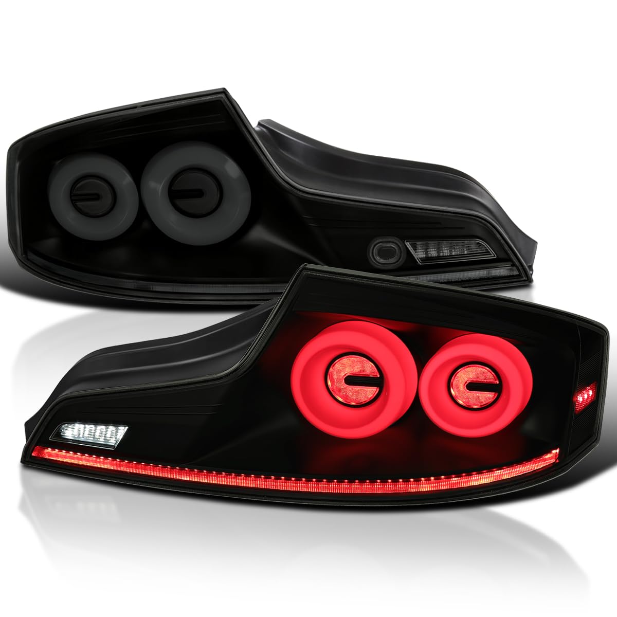 Black Smoke SPEC-D TUNING Full LED Tail Lights w/White Fiber Optic Halo Ring, Sequential Turn Signal, and Startup Animation Compatible with 2003-2007 Infiniti G35, Left + Right Pair Assembly