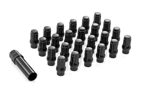 24-Piece Rough Country Black Lug Nut Set - M12x1.5, Closed End, Extended Thread, Fits Most Aftermarket Wheels