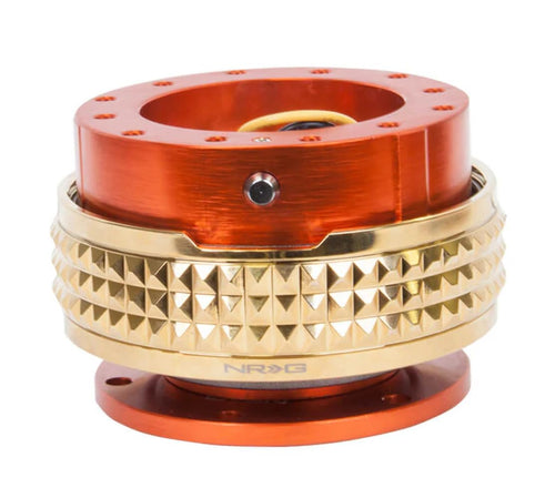 NRG Innovations Gen 2.1 NRG-SRK-210OR-CG Steering Wheel Quick Release Adapter Kit, 6x70 and 6x74mm Bolt Patterns, Orange Body/Chrome Gold Pyramid Ring