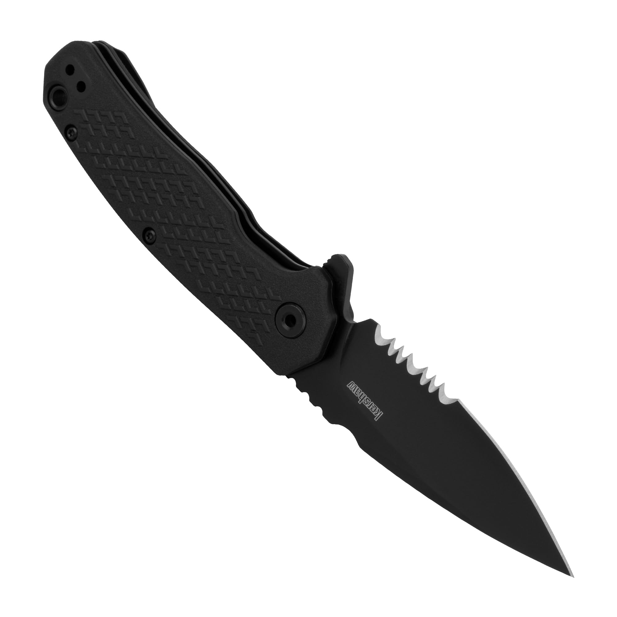 Kershaw Folding Pocket Knife Conduit, 2.9 inch Serrated Blade, Black Spearpoint Blade, Liner Lock, Pocketclip