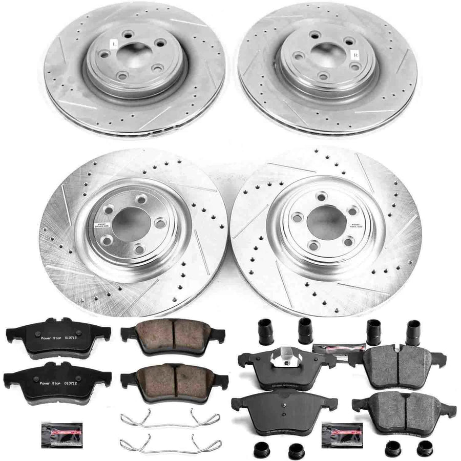 Power Stop K5639 Z23 Carbon Fiber Brake Pads Front and Rear with Drilled & Slotted Brake Rotors Kit For Jaguar S-Type, Jaguar Super V8, Jaguar, Jaguar XJR, Jaguar XKR [Model Specific]