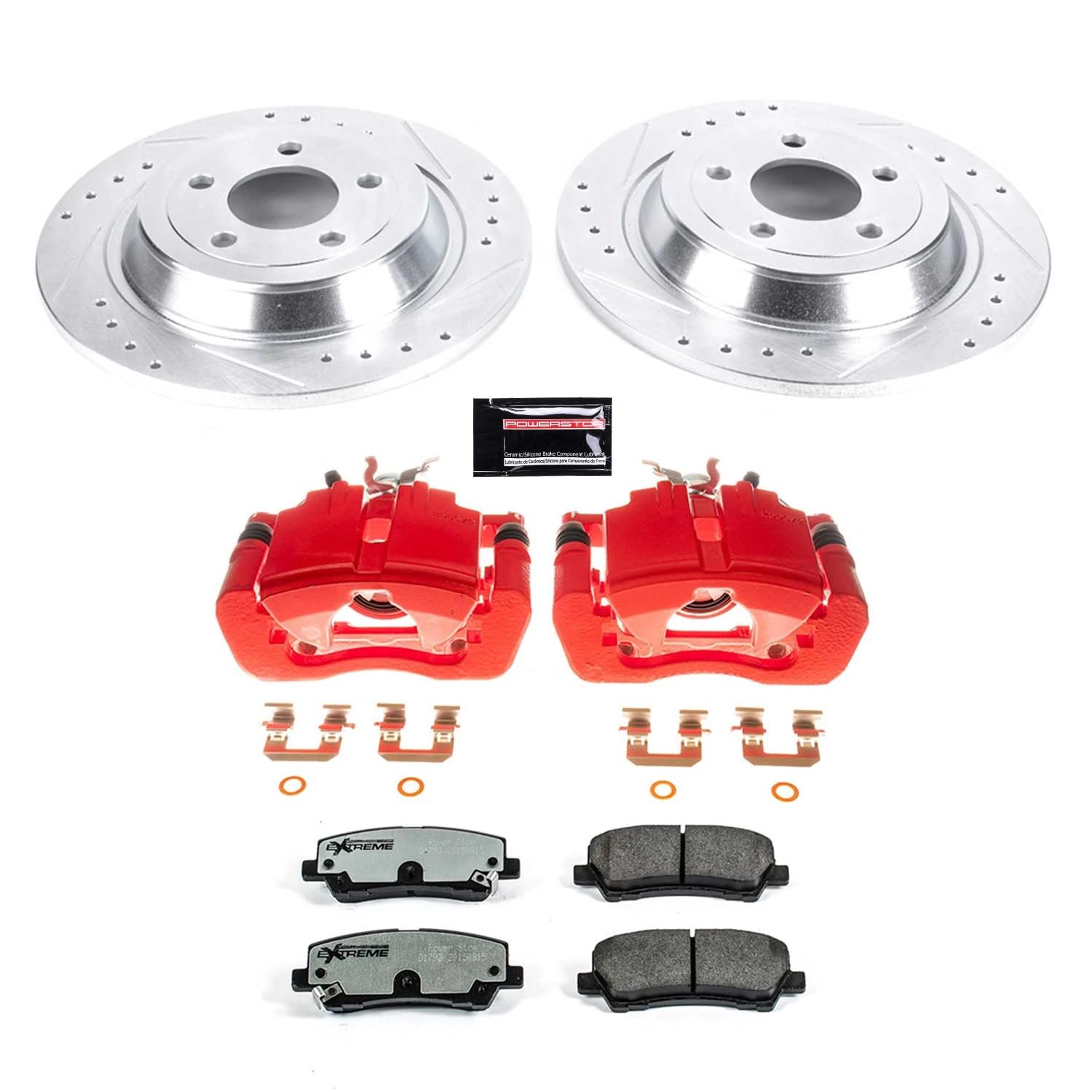 Power Stop Z26 KC6813-26 Rear Caliper Kit-Drilled/Slotted Rotors, Carbon Ceramic Brake Pads, Calipers For Ford Mustang 2015-2019 [Model Specific]