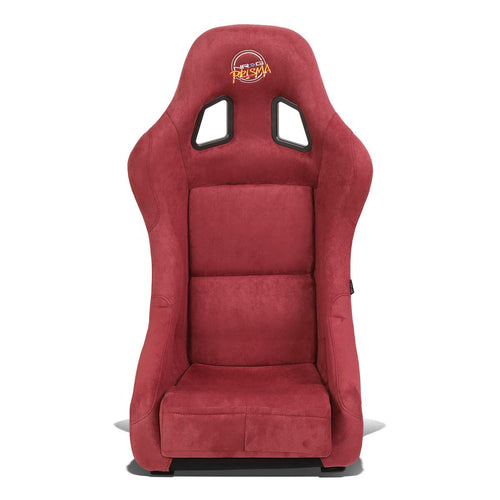 NRG Innovations Universal Fixed Back NRG-FRP-303MAR-PRISMA Bucket Racing Seat for 5-Point Harnesses, Size M, Maroon Alcantara Material, 22" W X 34" H X 16" D