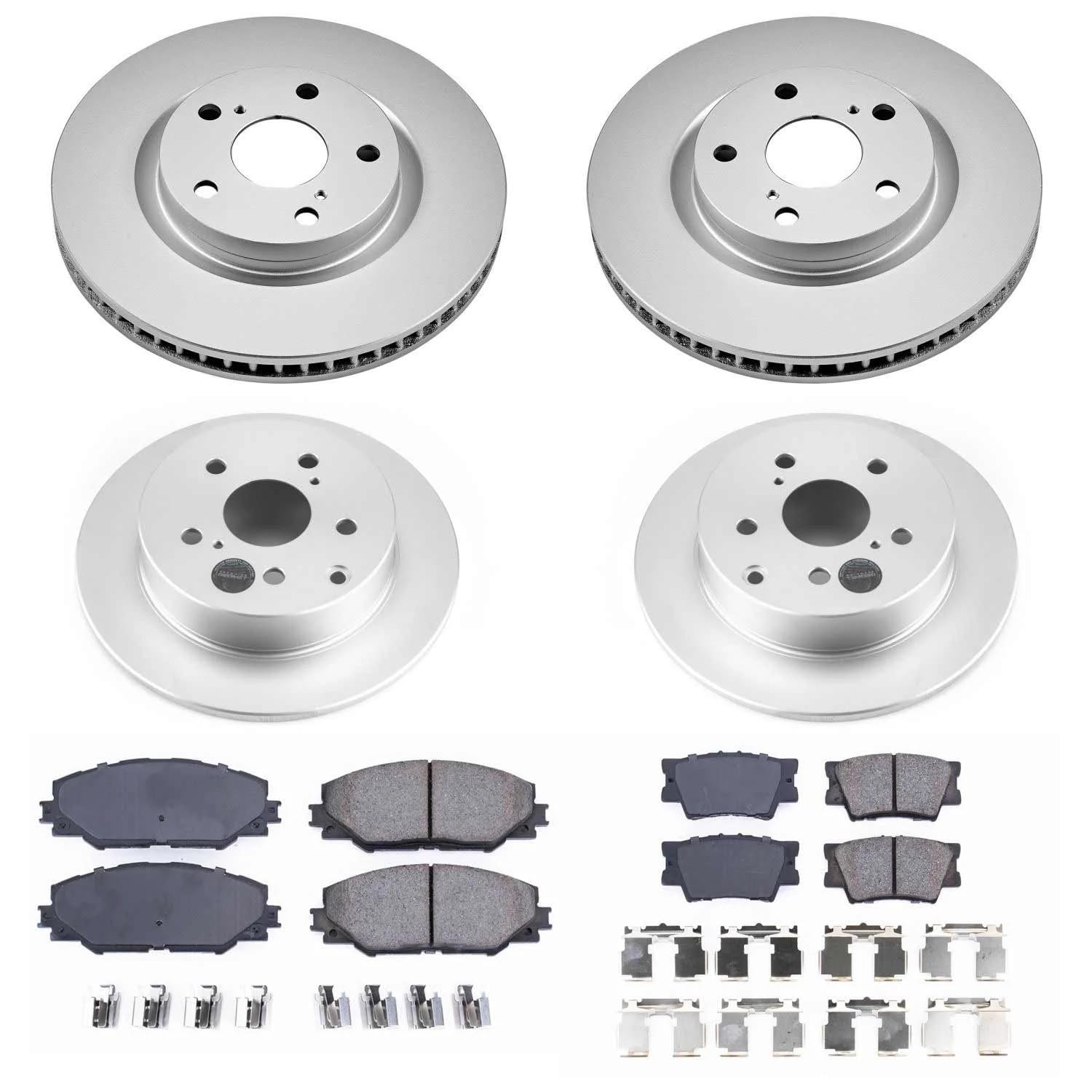 Power Stop Front and Rear CRK4099 Coated Brake Rotors and Z17 Ceramic Brake Pads Kit For Pontiac Vibe 2009-2010, Toyota Matrix 2009-2013 [Model Specific]