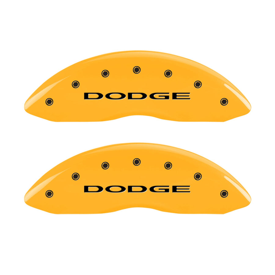 MGP Caliper Covers 12002FDD4YL Set of 2 Caliper Cover, Yellow Front Engraved Front: with Out Stripes/Dodge Powder Coat Finish Black Characters