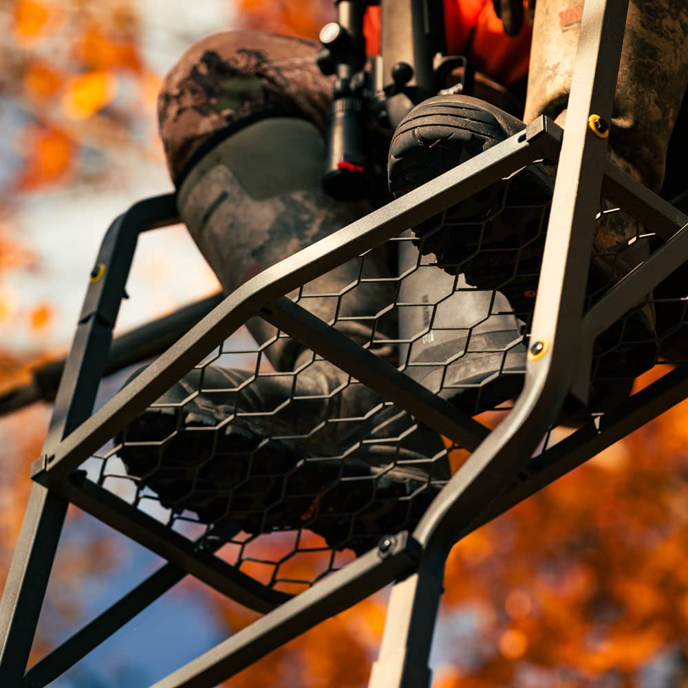 Relax Wide™ Rivers Edge 1-Man Ladder Stand, 16’9” Height, Wide TearTuff Mesh Seat, 23” Wide Platform, Removable Padded Shooting Rail, RE664