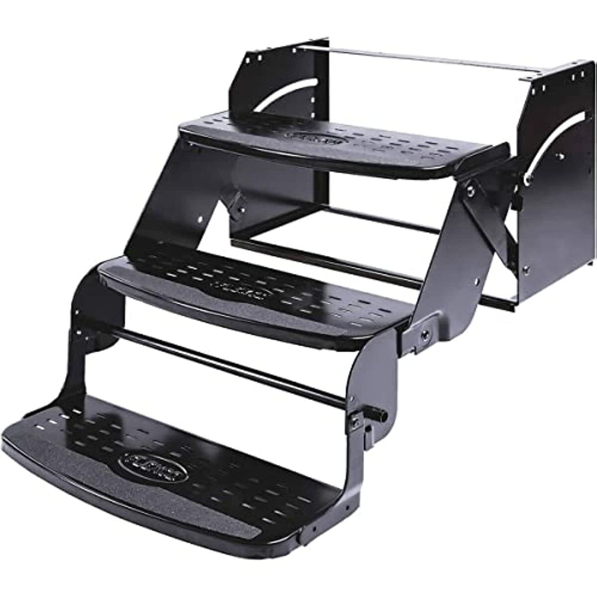 Stromberg Carlson RV Step Manual SMFP-3100 – Foldable Camper Stairs for Trailer Entry, Triple Pull Out Platform for RV, Rust Resistant Construction, Exterior Camper Step, 24" Wide Non-Skid Design