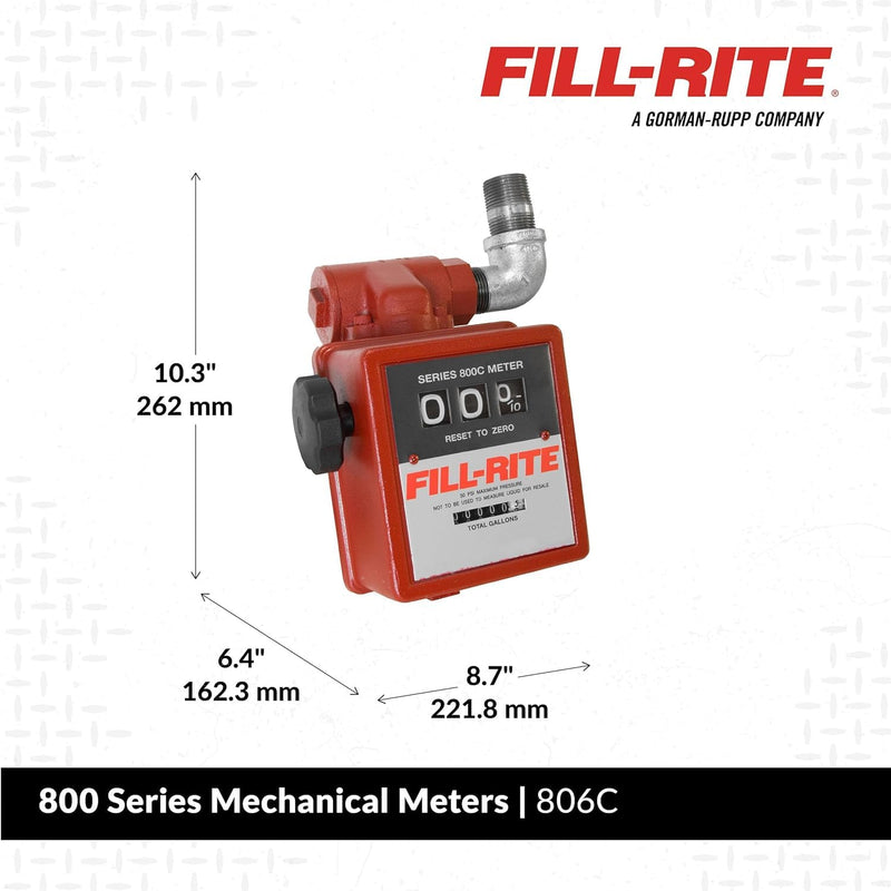 Fill-Rite 5-20 GPM 806C Gravity Meter with Strainer, Aluminum, Fuel Transfer Gallon Meter, 1" Ports