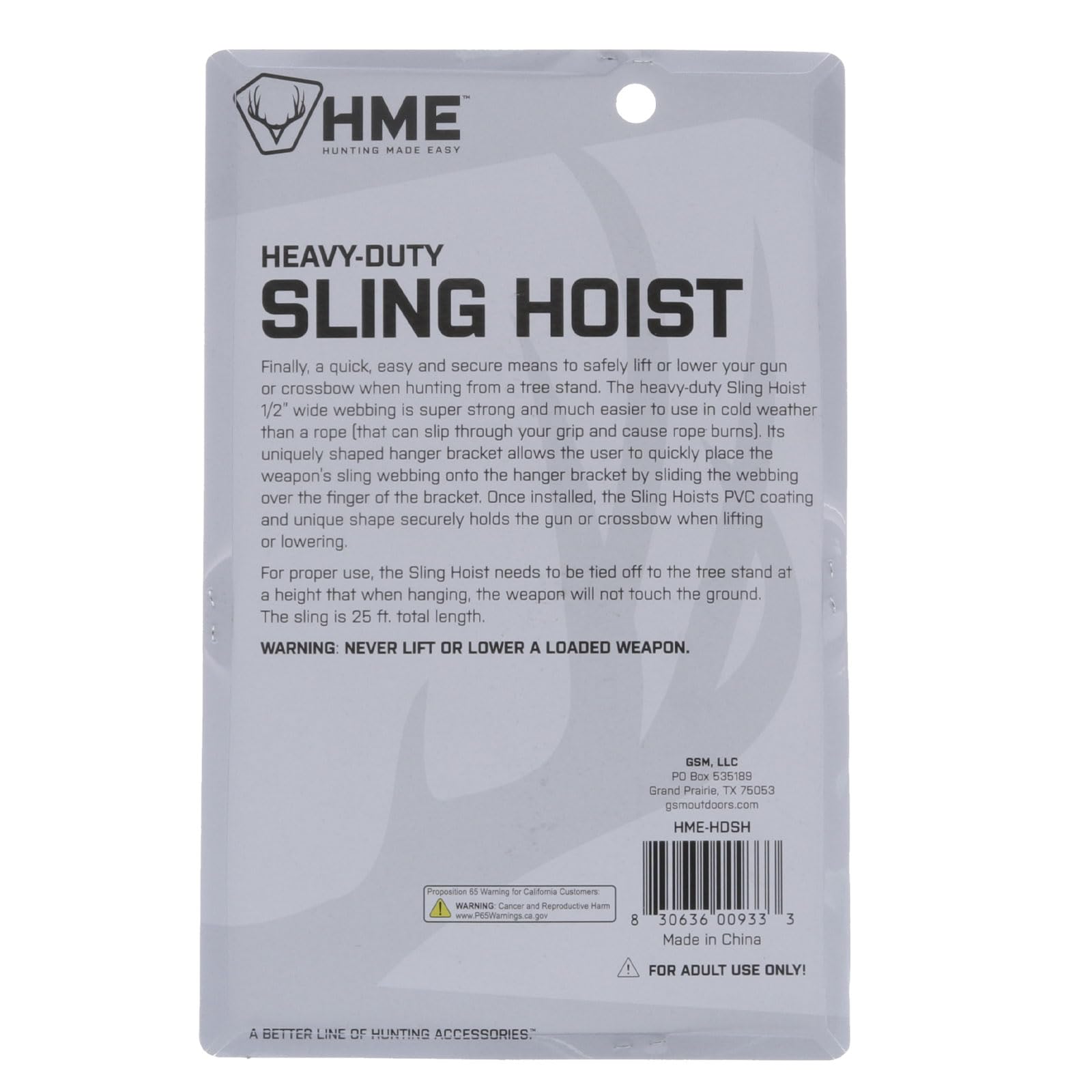 HME Sling Hoist Heavy Duty (25 FT) - Reliable Sturdy Adjustable Easy-to-Install Lift System for Hunting Gear