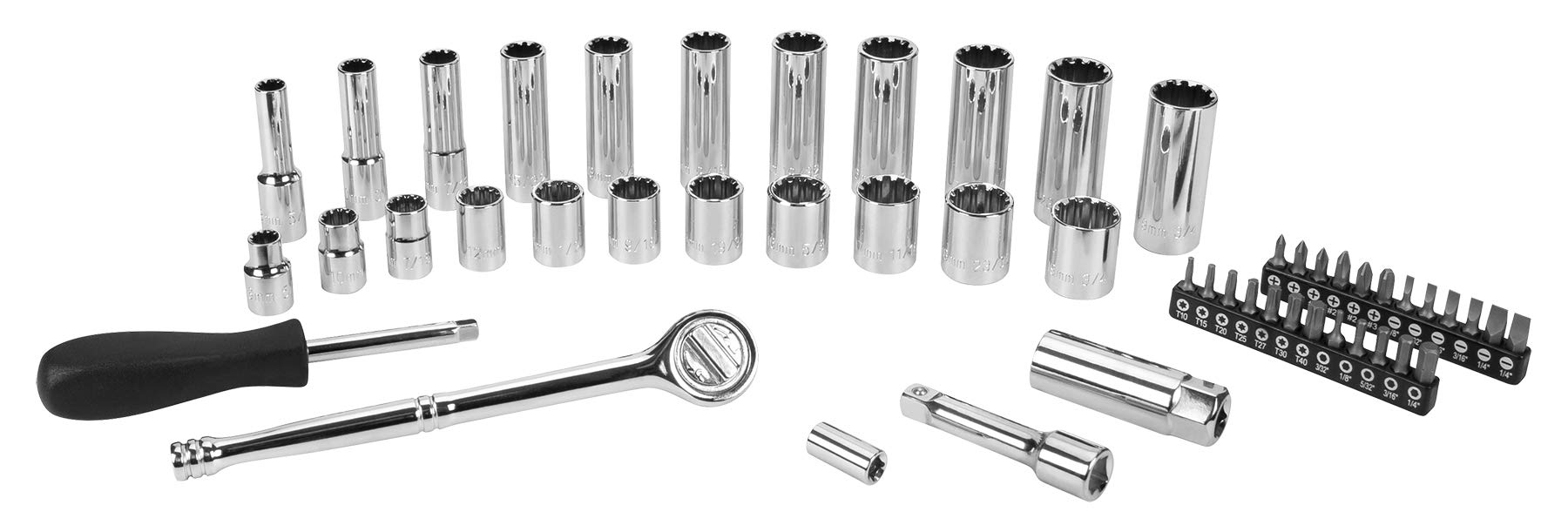 W38193 Performance Tool 52-Piece Universal Socket Set with SAE and Metric Spline, Chrome Vanadium Steel Construction, and Durable Storage Case