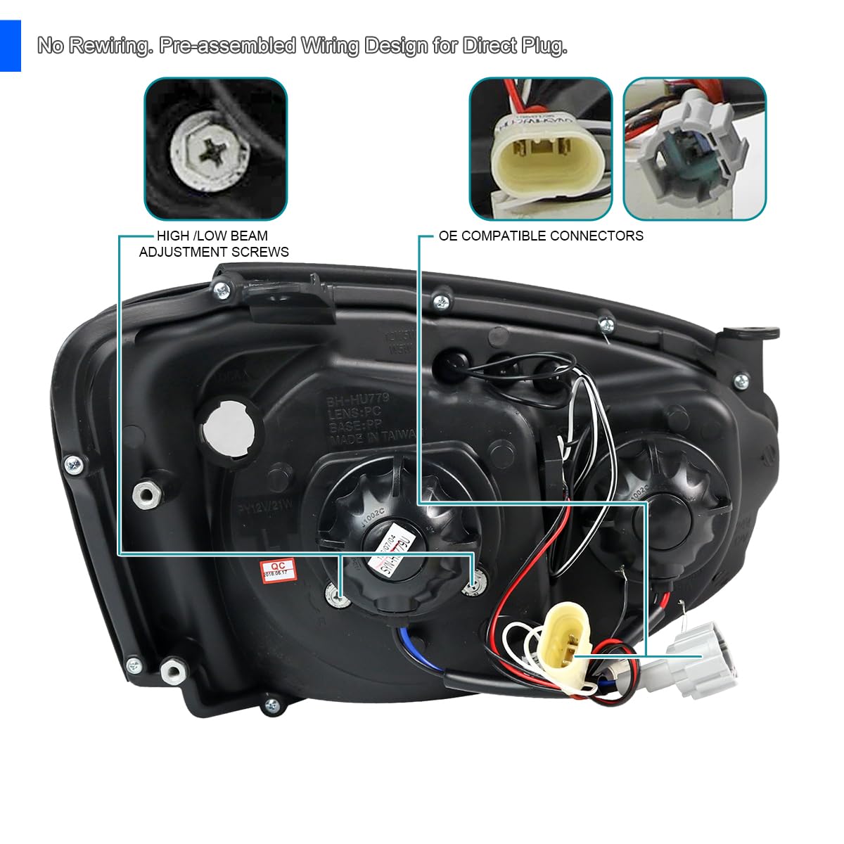 Black Halo Projector Headlights SPEC-D TUNING Compatible with 2004-2005 Subaru Impreza RS/WRX/Outback/STI, Left + Right Pair Headlamps Assembly