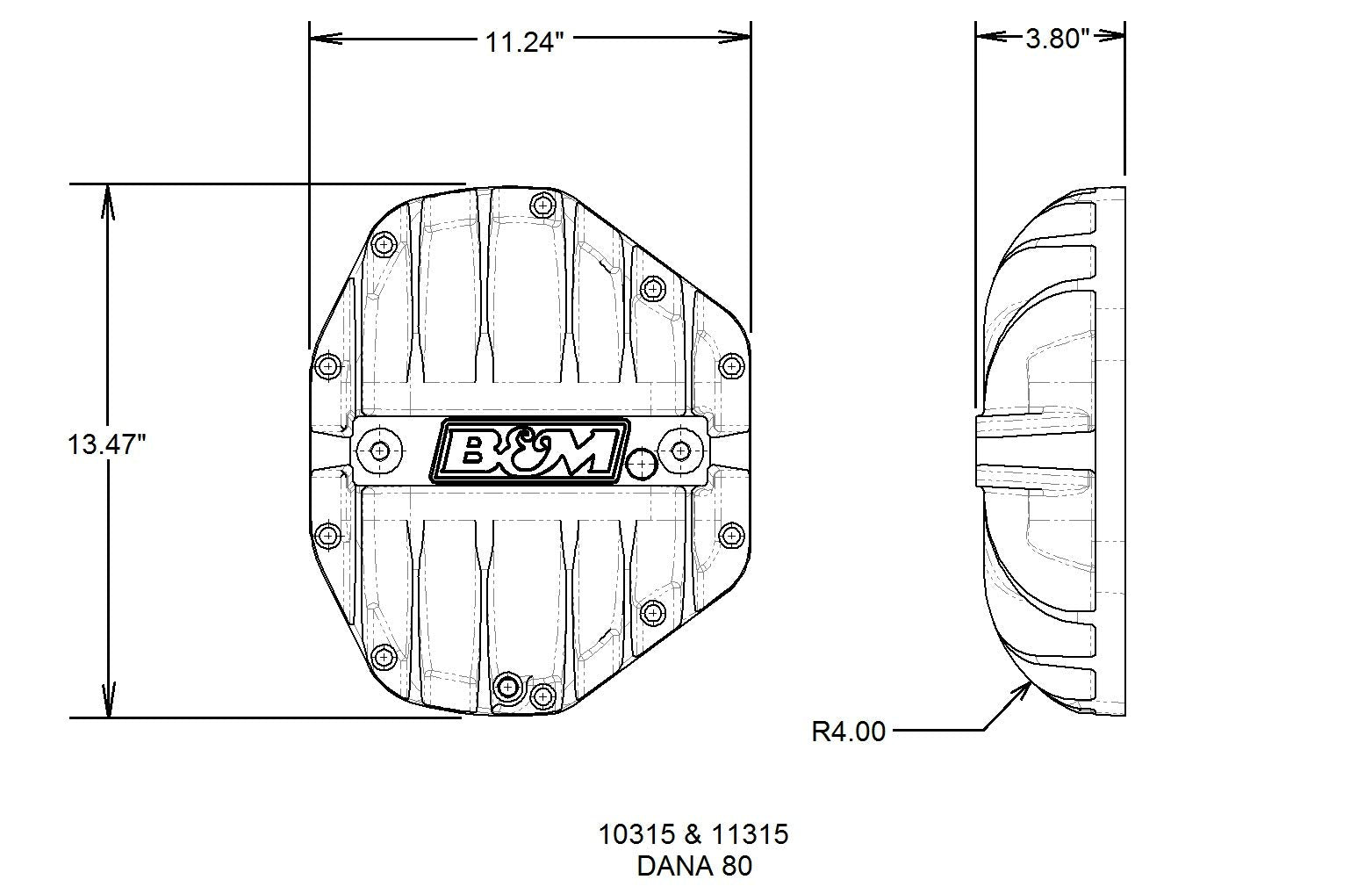 Rear End Differential Cover B&M 10315 for Dana 80 Cast Aluminum