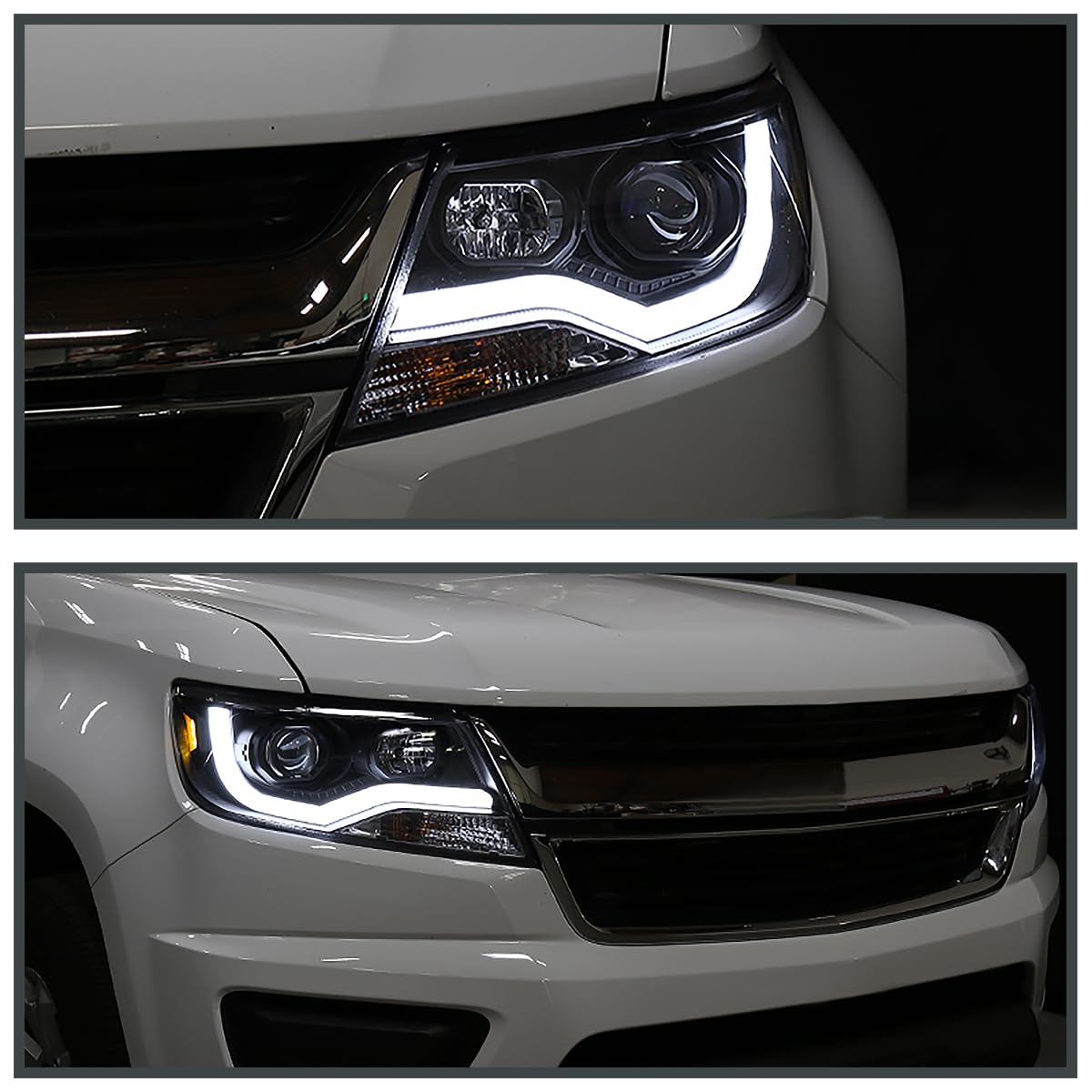Black LED Light Bar Projector Headlights SPEC-D TUNING Compatible with 2015-2022 Chevy Colorado, Left + Right Pair Headlamps Assembly