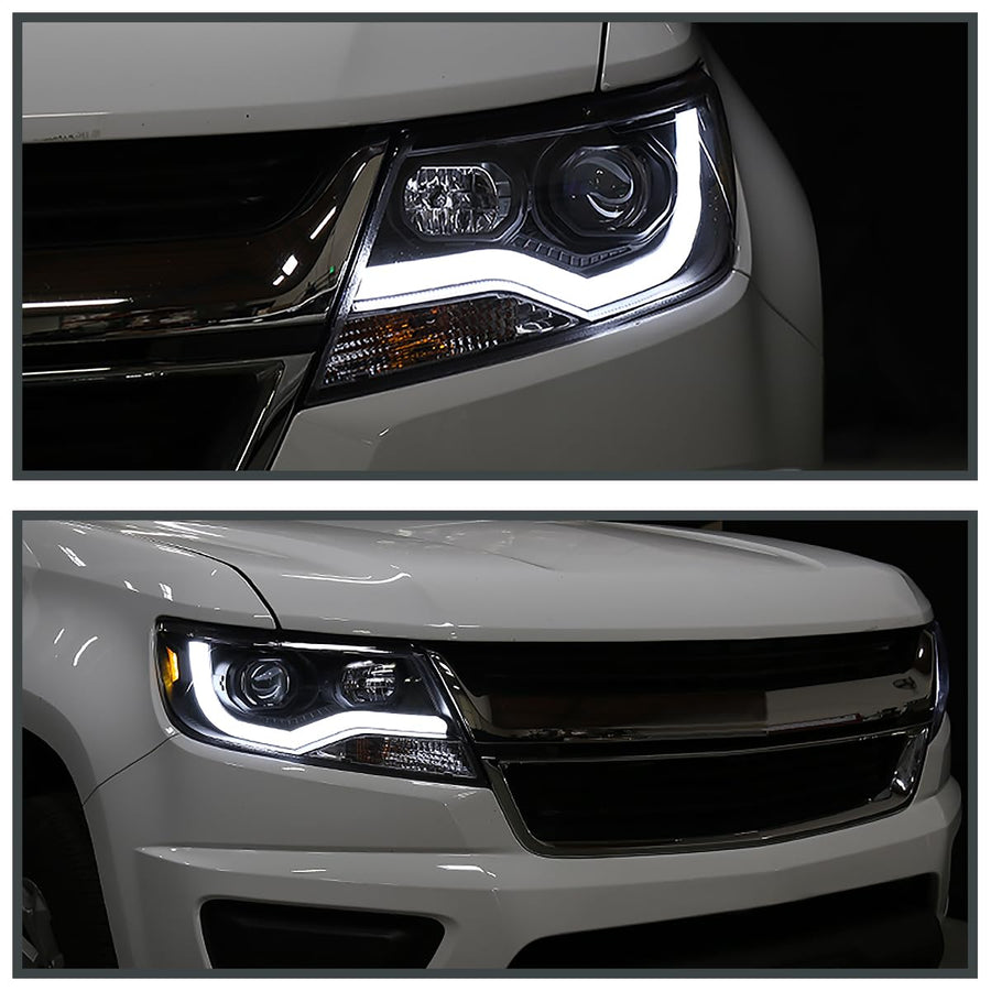 Black LED Light Bar Projector Headlights SPEC-D TUNING Compatible with 2015-2022 Chevy Colorado, Left + Right Pair Headlamps Assembly