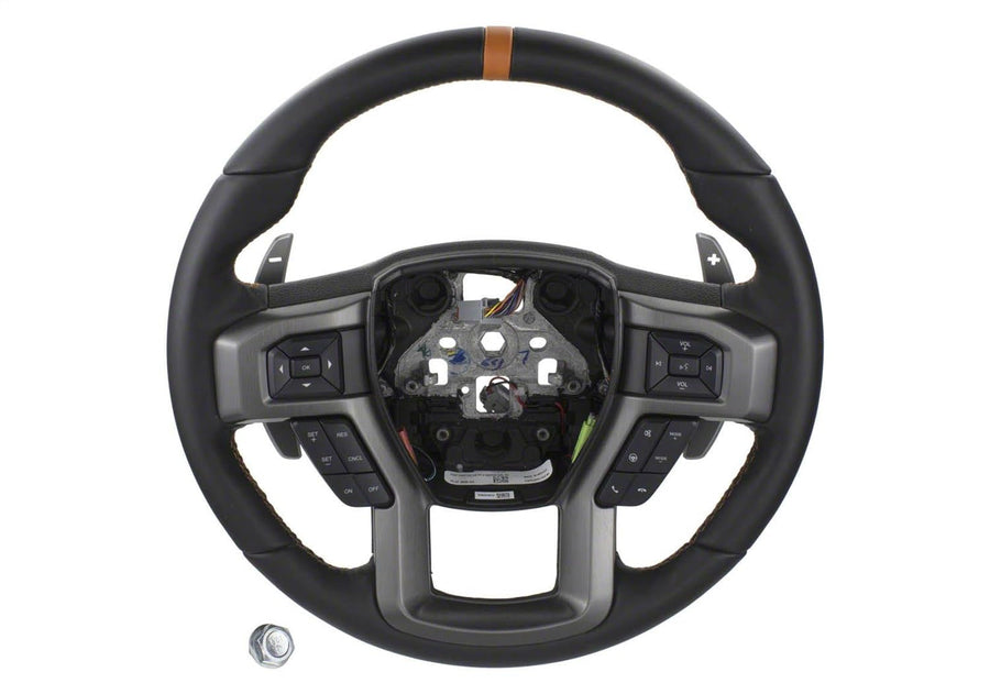 Ford Performance Parts M-3600-F15ROR Steering Wheel Kit; Black Leather w/Orange Stitching/Orange Sightline; Raptor Style; Incl. Wire Harness/Trim Bezel/Steering Wheel Controls/Installation Hardware;