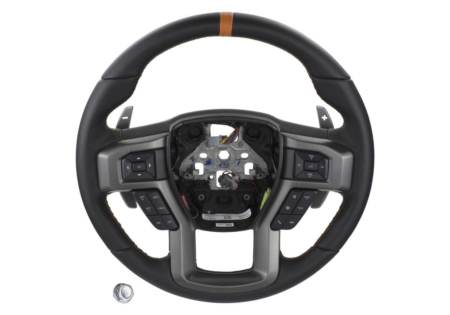 Ford Performance Parts M-3600-F15ROR Steering Wheel Kit; Black Leather w/Orange Stitching/Orange Sightline; Raptor Style; Incl. Wire Harness/Trim Bezel/Steering Wheel Controls/Installation Hardware;
