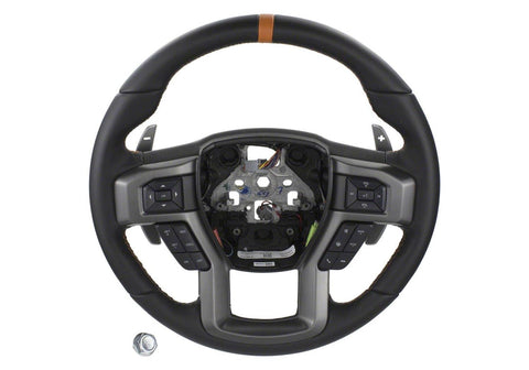 Ford Performance Parts M-3600-F15ROR Steering Wheel Kit; Black Leather w/Orange Stitching/Orange Sightline; Raptor Style; Incl. Wire Harness/Trim Bezel/Steering Wheel Controls/Installation Hardware;