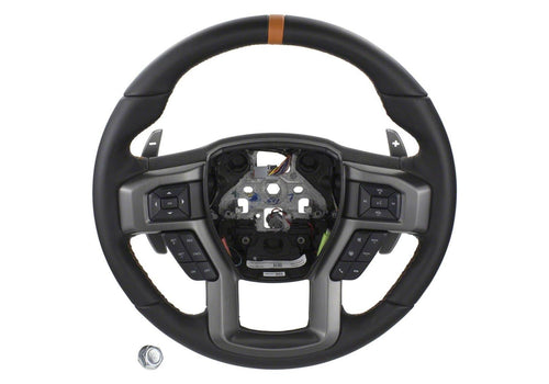 Ford Performance Parts M-3600-F15ROR Steering Wheel Kit; Black Leather w/Orange Stitching/Orange Sightline; Raptor Style; Incl. Wire Harness/Trim Bezel/Steering Wheel Controls/Installation Hardware;