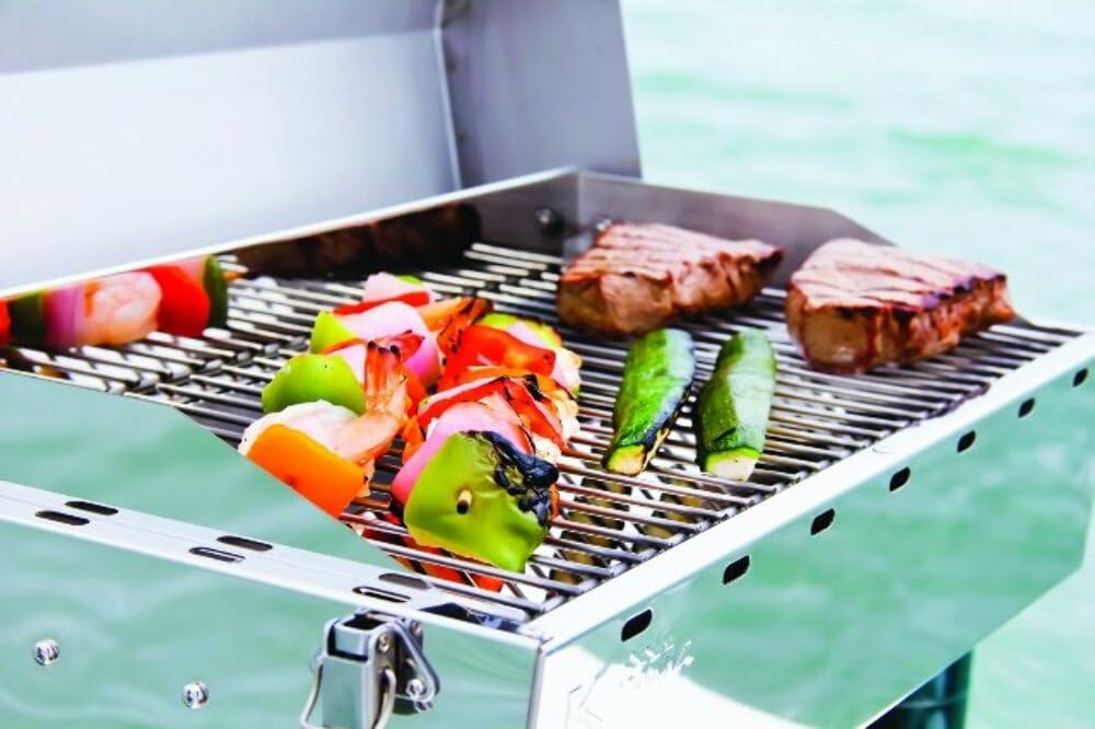 Stainless Steel Kuuma Stow and Go Propane Tabletop and Mountable Grill - Gas Grill with Foldable Legs | Great for Camping, Boating, Picnics, Barbeques & More | 13,000 BTUs - (58130)