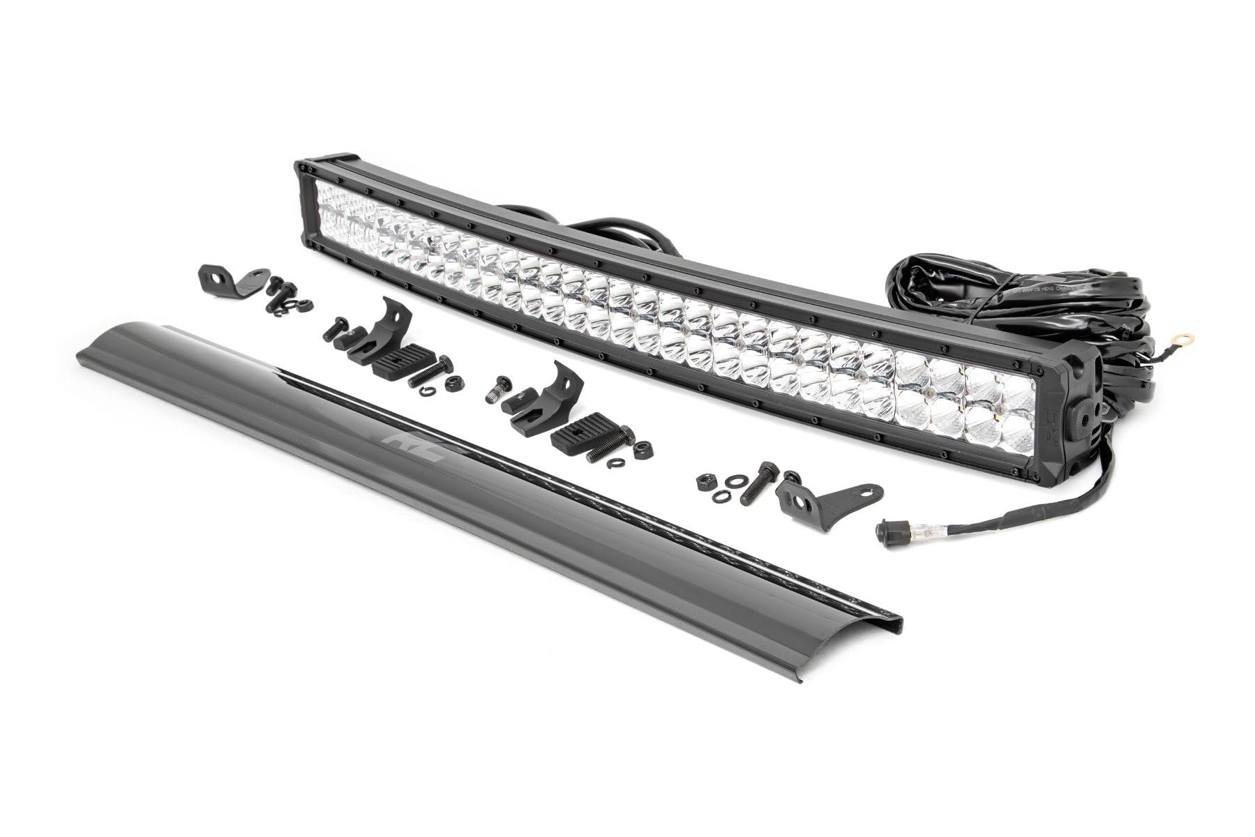 30" Rough Country Dual Row Curved LED Light Bar with White DRL - 300W, 27000 Lumen CREE LED, Spot Flood Combo Beam for Off-Road Truck, Jeep, UTV