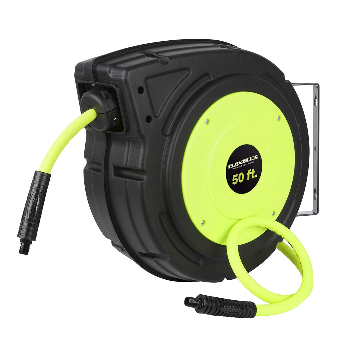 Flexzilla Enclosed Retractable Plastic Air Hose Reel, 3/8 in. x 50 ft., Heavy Duty, Lightweight, Hybrid, ZillaGreen - L8250FZ