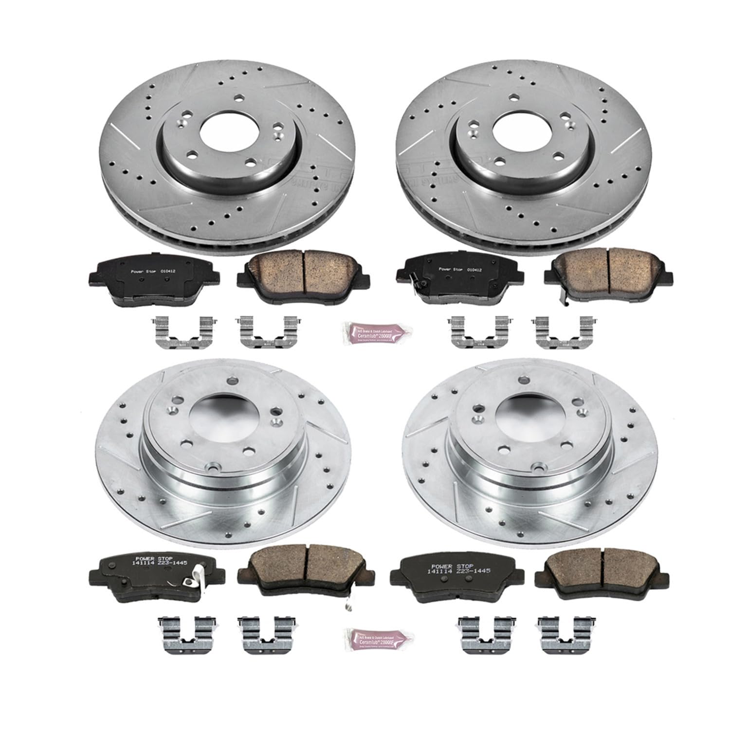 Power Stop K5376 Z23 Carbon Fiber Brake Pads with Drilled and Slotted Brake Rotors Brake Kit Front and Rear For 2011-2015 Sonata | 2011 2012 2013 2014 2015 Optima [Application Specific]