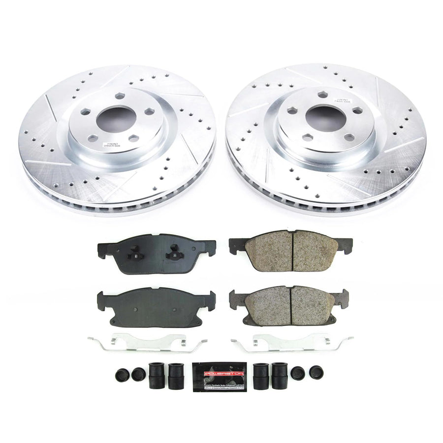 Power Stop Z23 Daily Driver Kit Front Carbon-Fiber Ceramic Brake Pad and Drilled and Slotted Rotor For Lincoln Continental 2017-2020 [Model Specific]