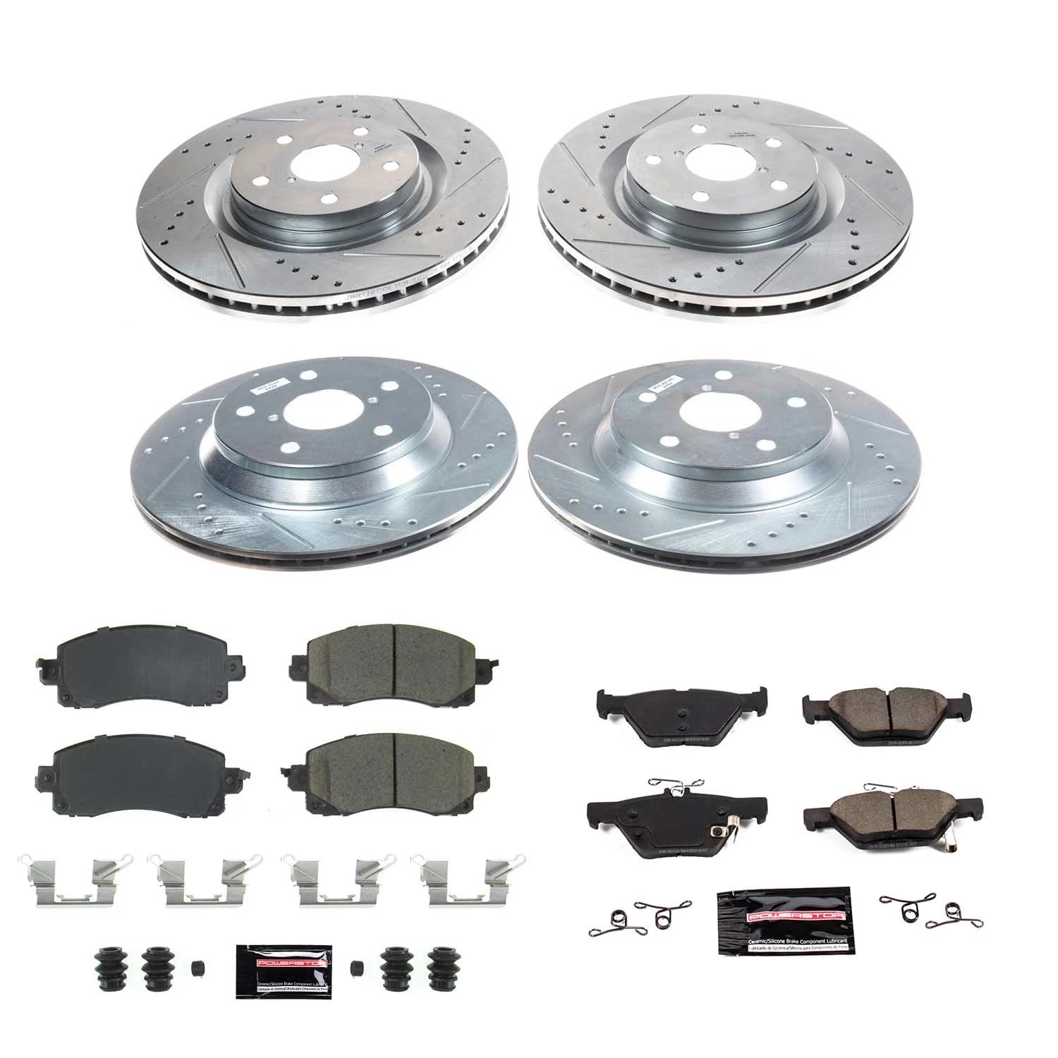 Power Stop K8521 Z23 Brake Kit-Drilled/Slotted Brake Rotors & Carbon Ceramic Brake Pads For Subaru Forester Front and Rear 2019-2022 [Model Specific]