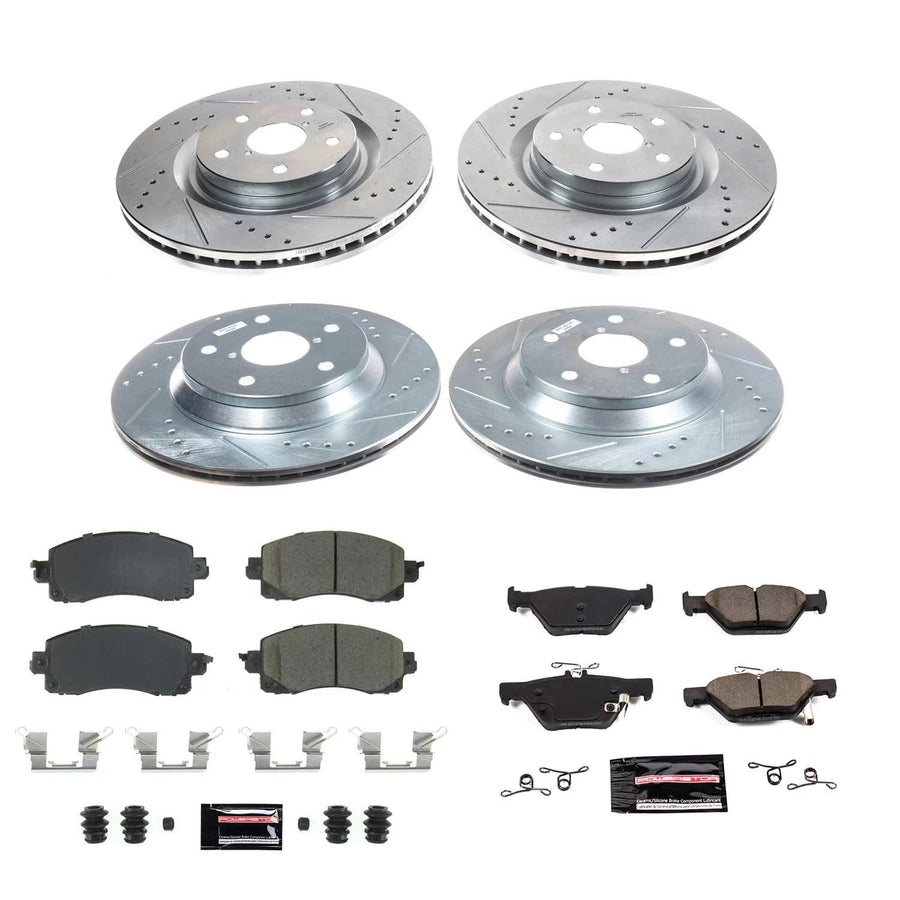 Power Stop K8521 Z23 Brake Kit-Drilled/Slotted Brake Rotors & Carbon Ceramic Brake Pads For Subaru Forester Front and Rear 2019-2022 [Model Specific]